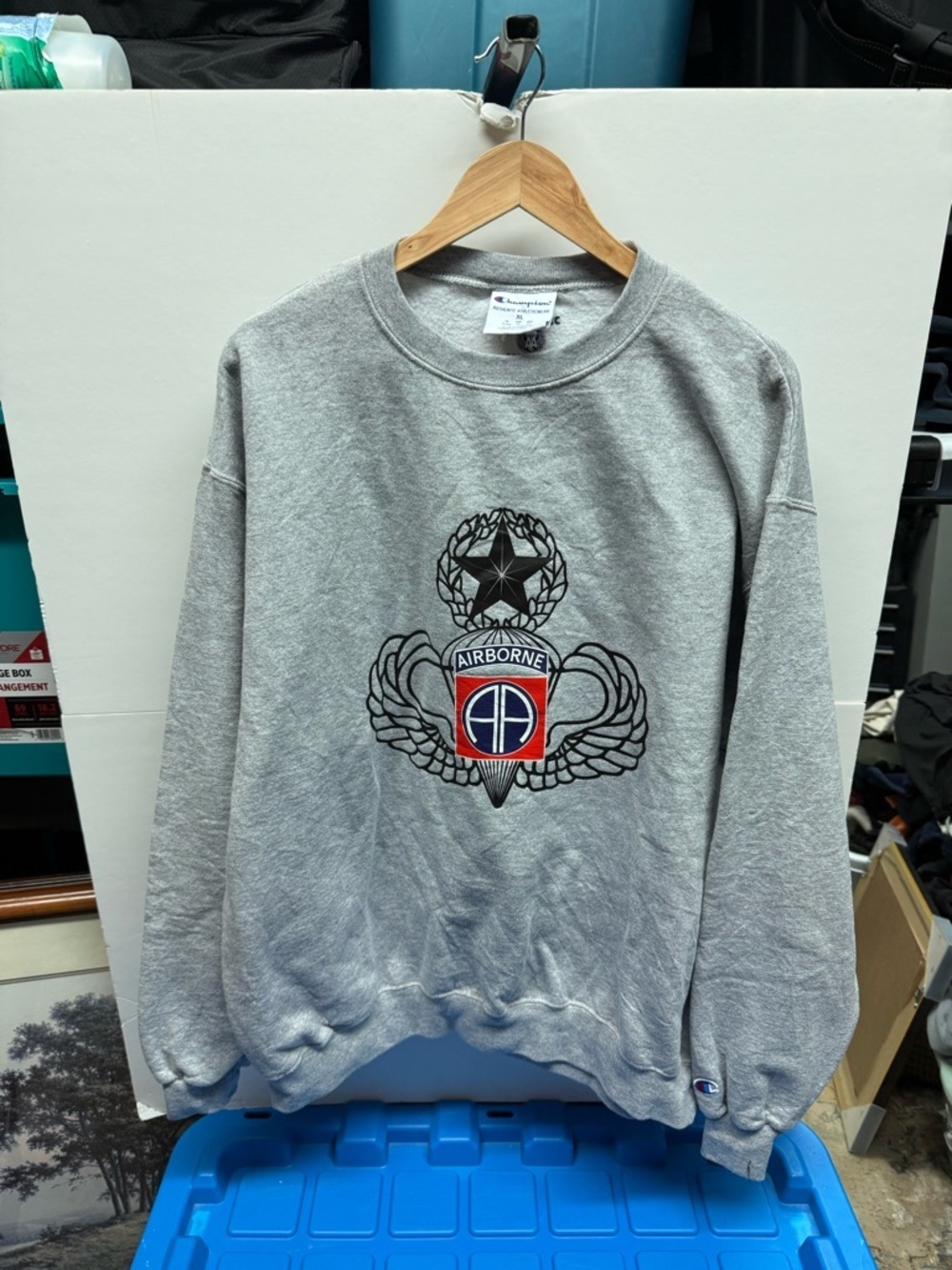 Champion Gray Crewneck Sweatshirt with Airborne Emblem